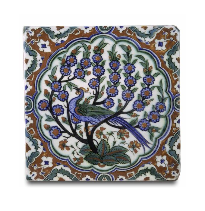 Carreau en céramique d'Iznik représentant un paon (Musée de Sèvres)