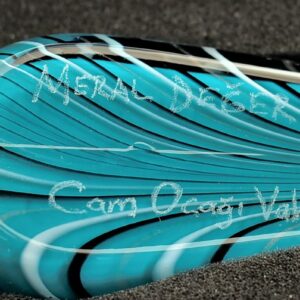 Signature sur la tourterelle d'Istanbul turquoise en verre par l'artiste Meral Deger!