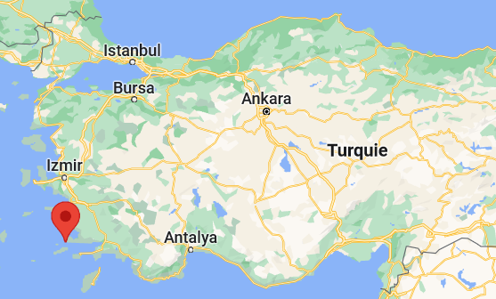 La ville de Bodrum et le village de Gumusluk sur une carte de la Turquie